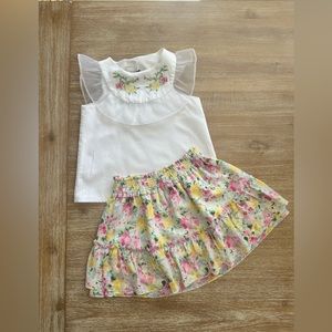 Janie and Jack FLORAL CHIFFON SKIRT & EMBROIDERED ORGANZA RUFFLE TOP size 6